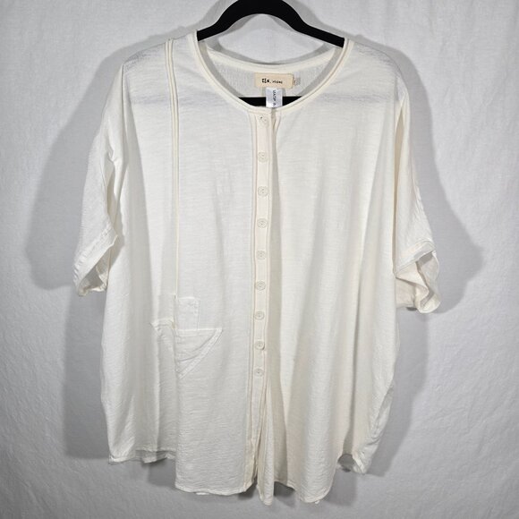 CHEYENNE Zen Lagenlook IVORY Mixed Media Linen-Cotton Blouse OVERSIZED Size L/XL - Picture 1 of 17